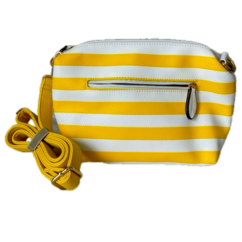 Vegan leather Striped Yellow and White Crossbody Bag NWOT